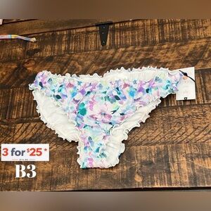 Shade & Shore Floral Ruffle Bikini Bottom - White and Multicolor